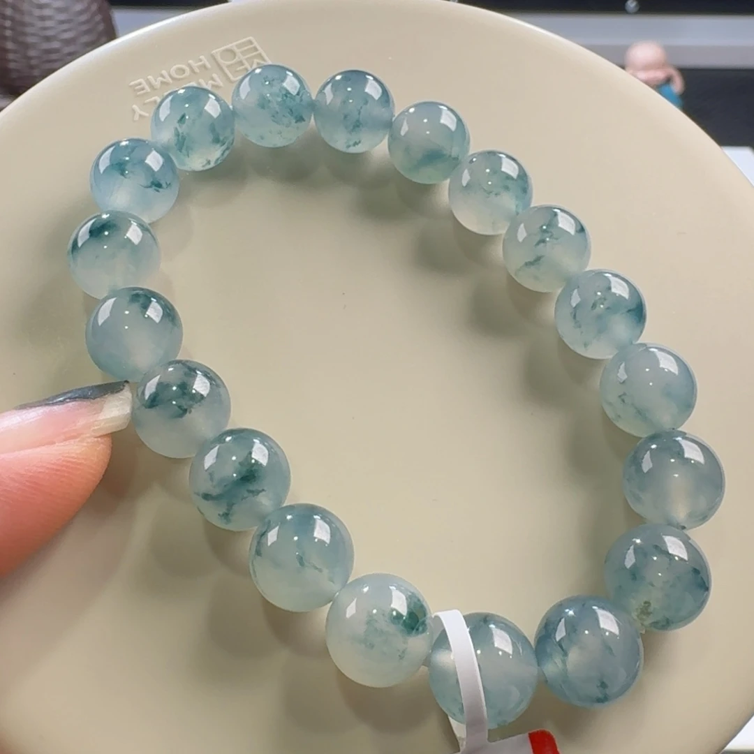 翡翠手链未镶嵌冰飘蓝花手串卡10 青花瓷！国风！