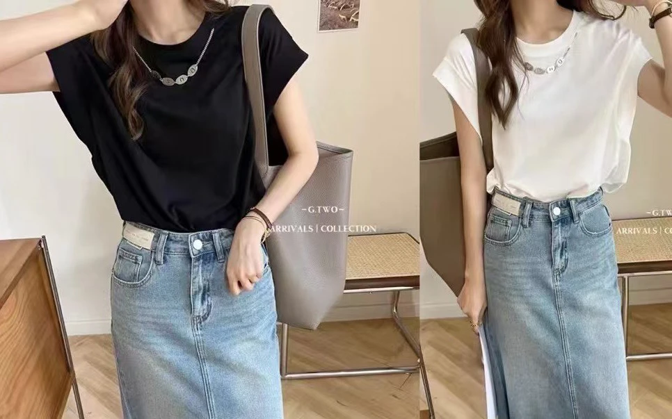 蜜娜贝尔 雪花棉飞袖T恤130