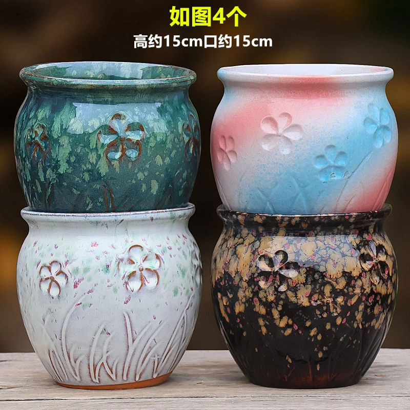 多肉花盆大口径创意盆陶瓷小号粗陶透气绿植宽口亮釉花盆