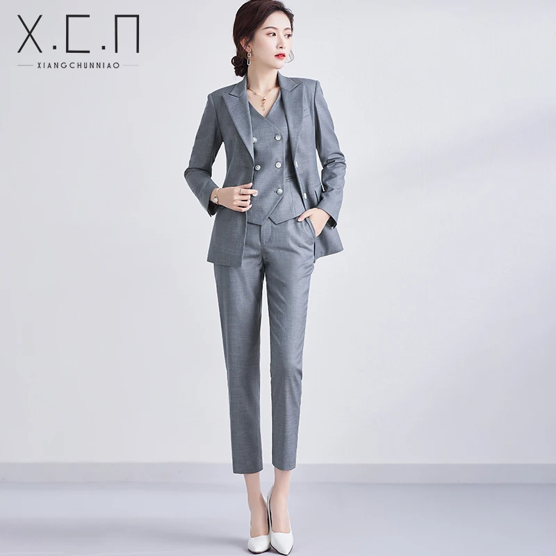 祥春鸟职业装马甲三件套总裁套装女春季西装时尚西服AB-0058...