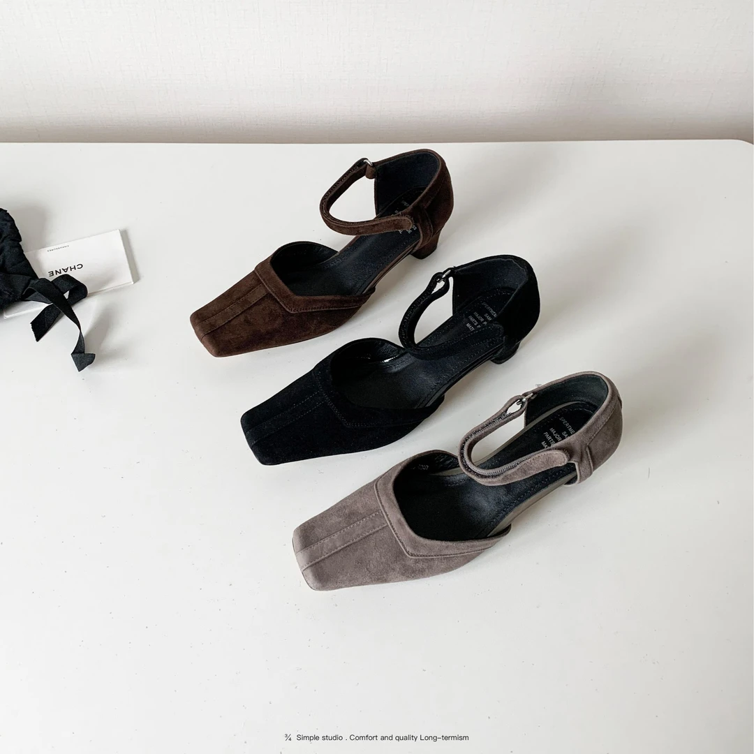 ¾Simple studio(4.5CM)包头凉鞋中古复古小众气质粗跟法式单鞋