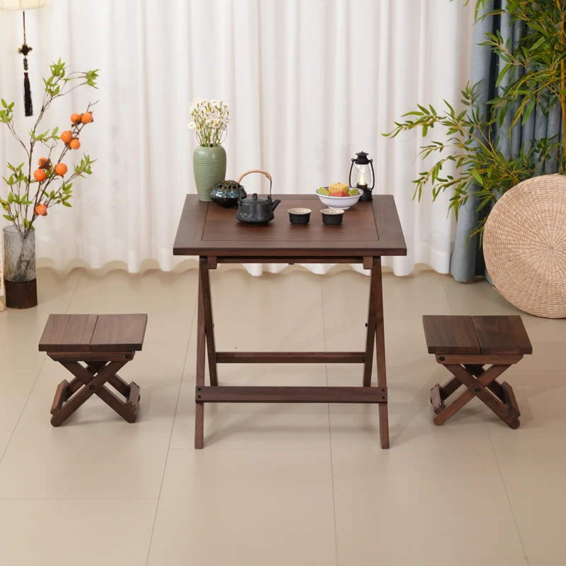 【折叠桌】北美黑胡桃木简易正方形四饭桌吃饭喝茶小方桌