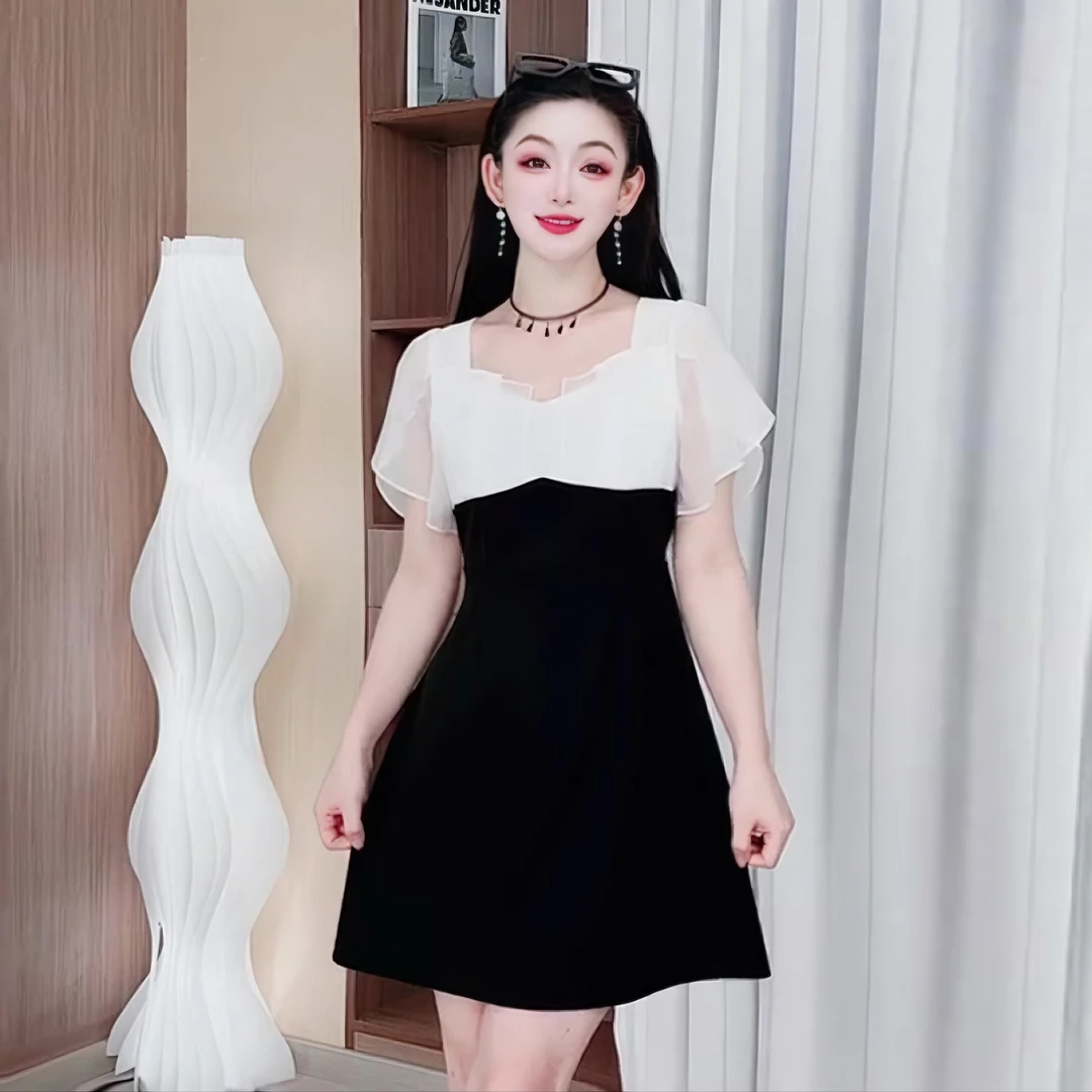3286夏季减龄显瘦法式高级感连衣裙洋气大码女装气质拼接裙子收腰