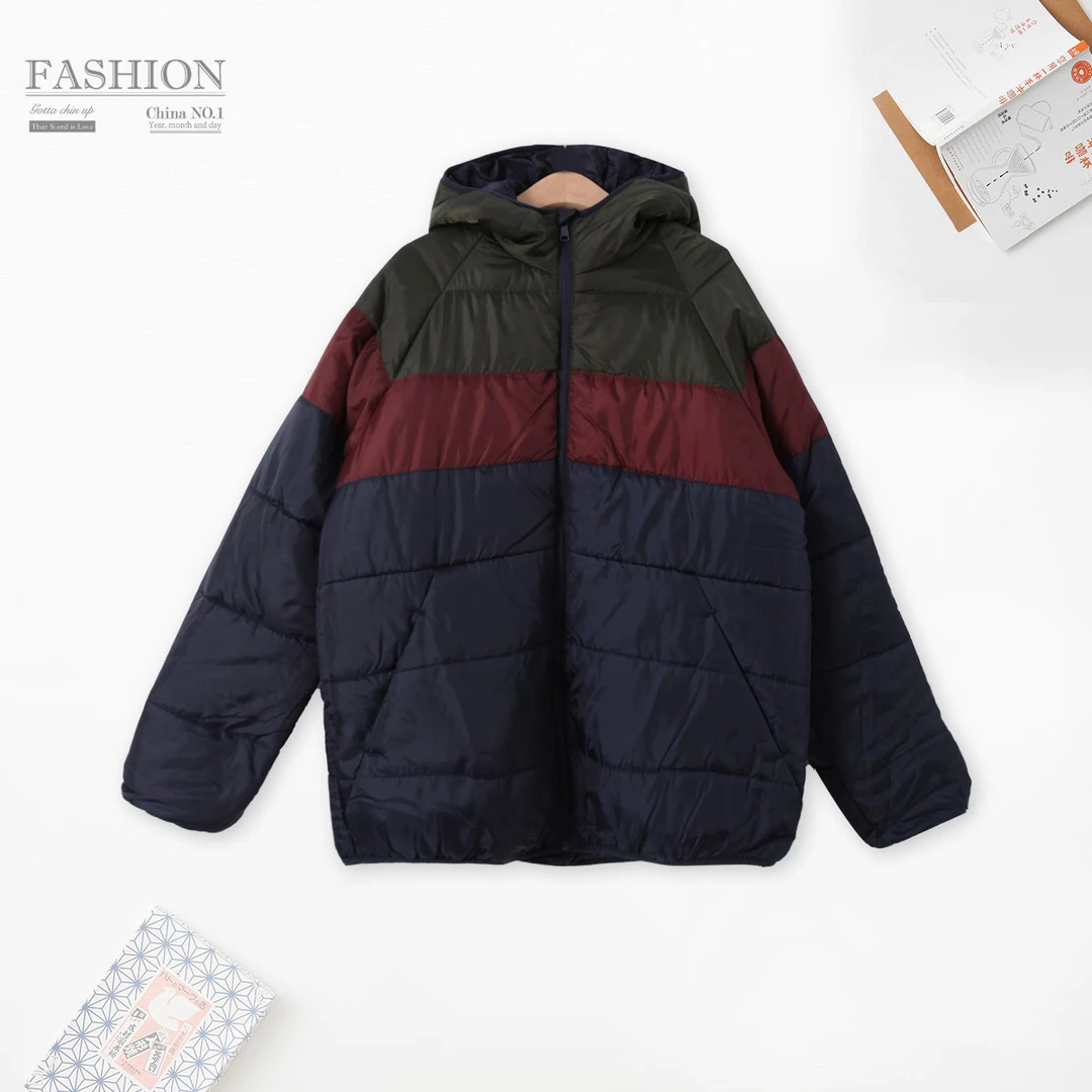 冬季男士棉服保暖舒适绗缝上衣连帽拼接立领外搭00131日常风