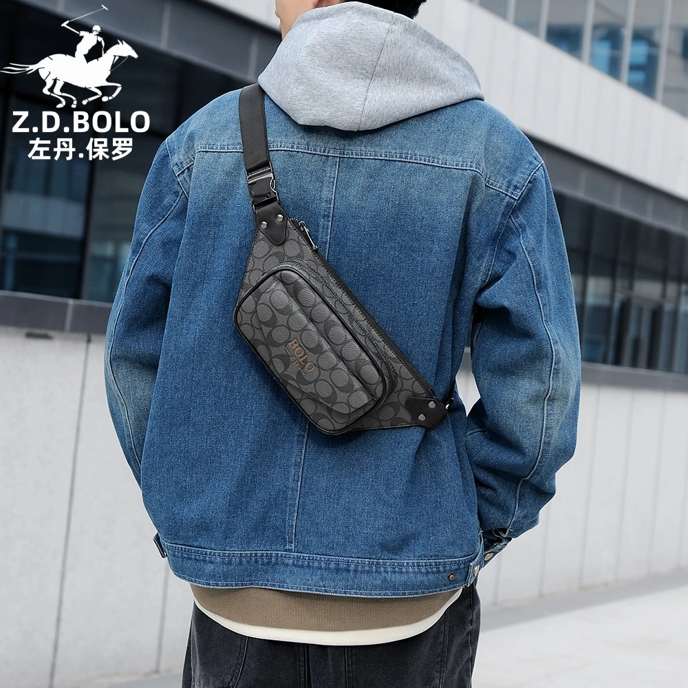 ZDBOLO/左丹保罗男士单肩斜挎包欧美潮流格子运动时尚手机腰包男