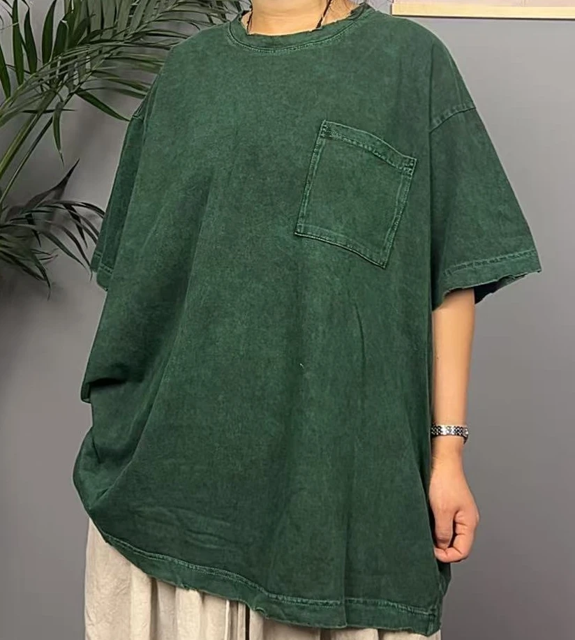棉麻炒色时尚百搭复古T恤