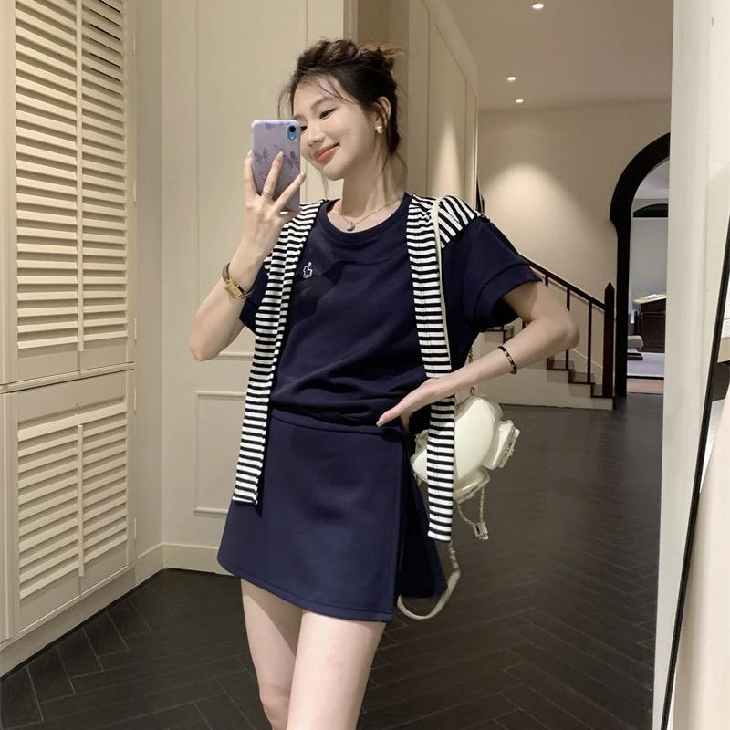 韩系休闲运动时尚小马宽松披肩三件套装女夏季新款装搭配一整套