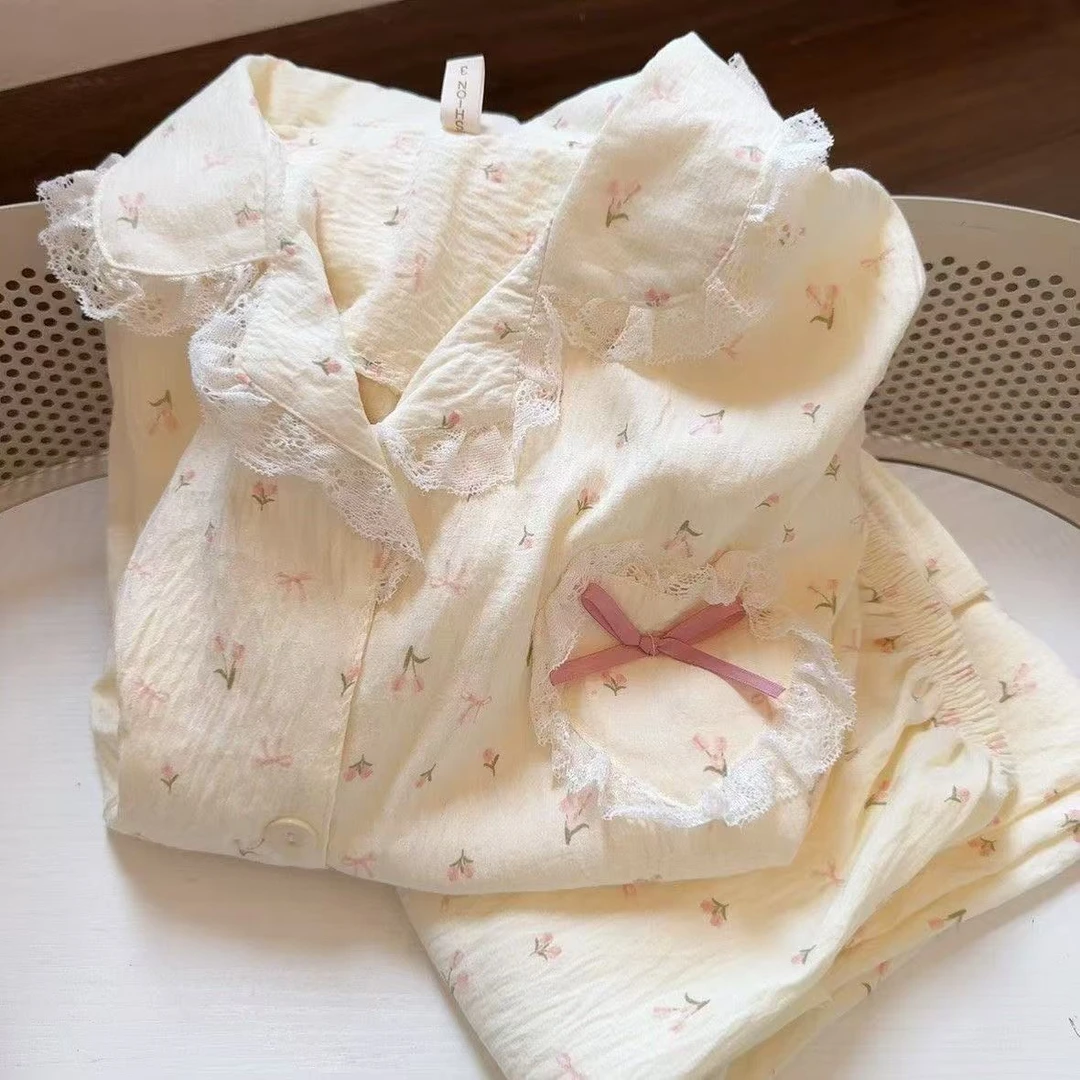 【花语】夏季新款三件套郁金香短袖睡衣女款2025爆款舒适套装1909