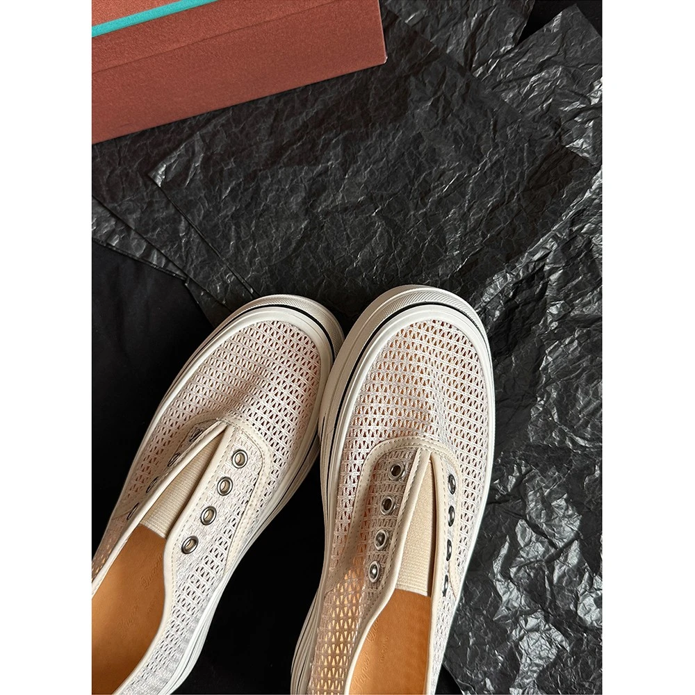 2025新品 小香风一脚蹬乐福鞋女厚底编织网面休闲鞋