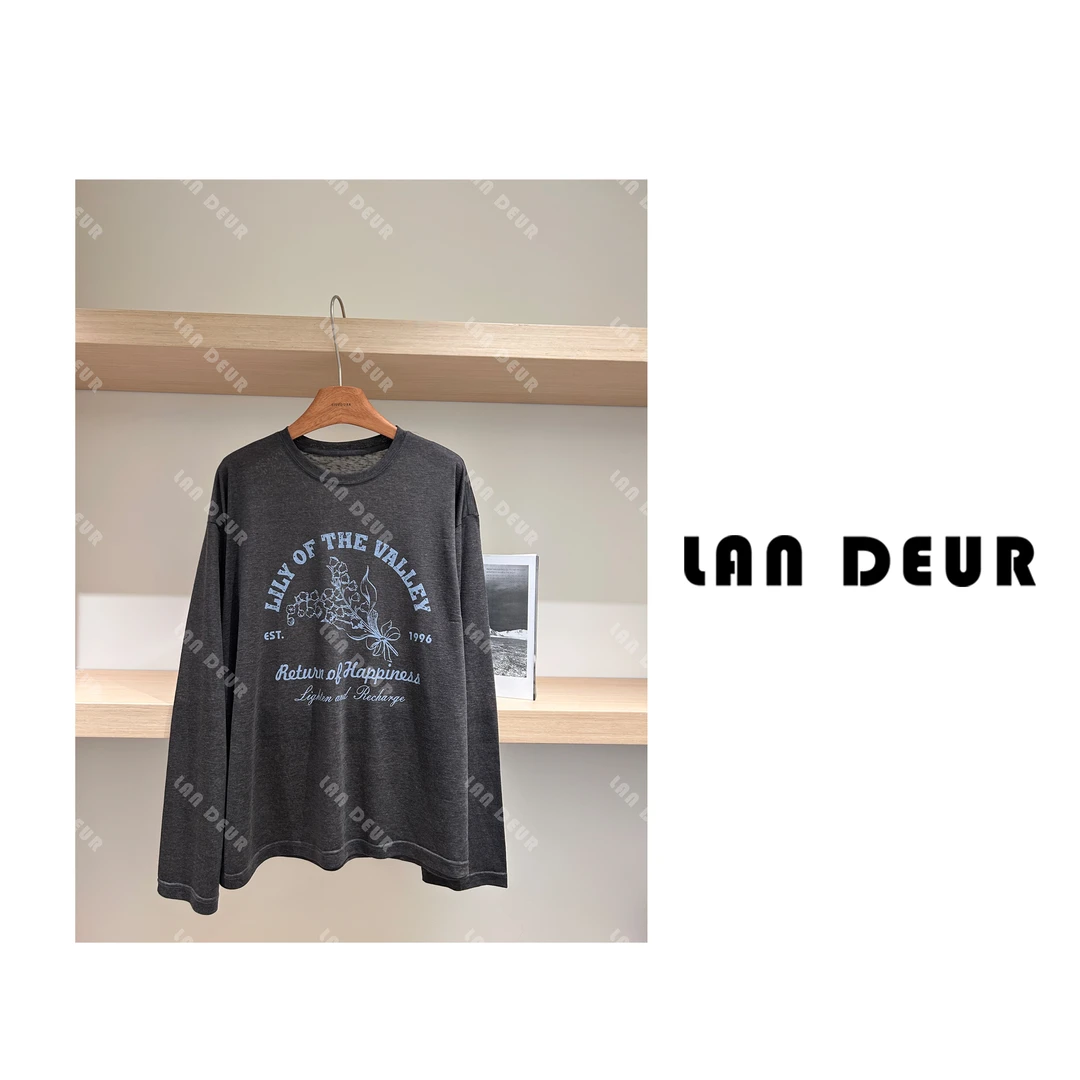 JIUJIU【 深海拼潮】韩系慵懒风柔软舒适长袖圆领字母印花T恤