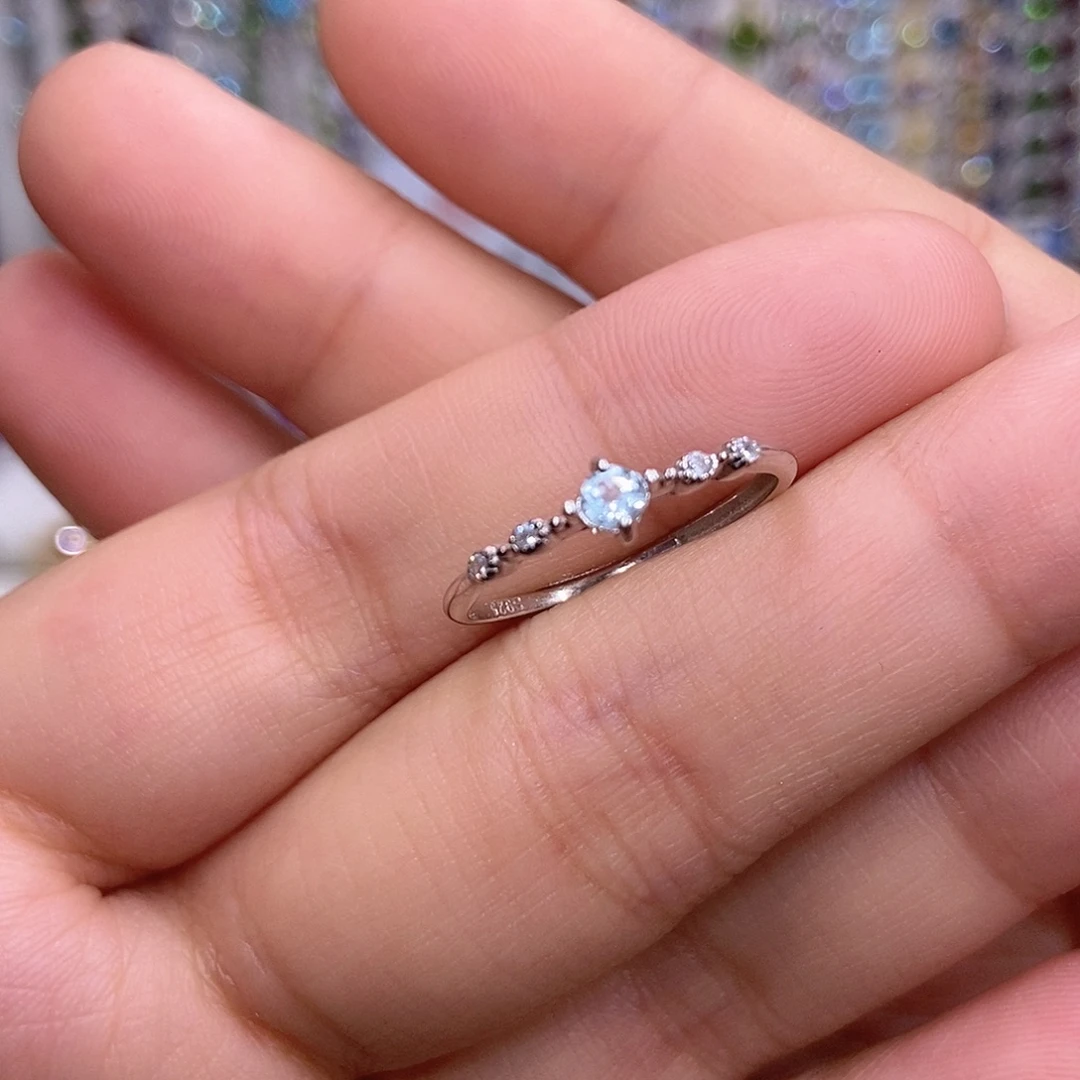 戒指海蓝宝石银S925镶嵌