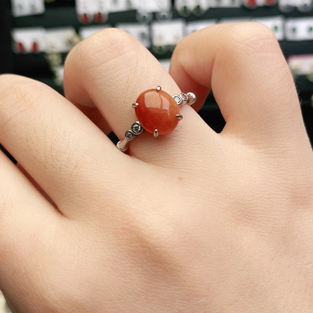 翡翠戒指银S925镶嵌翡翠