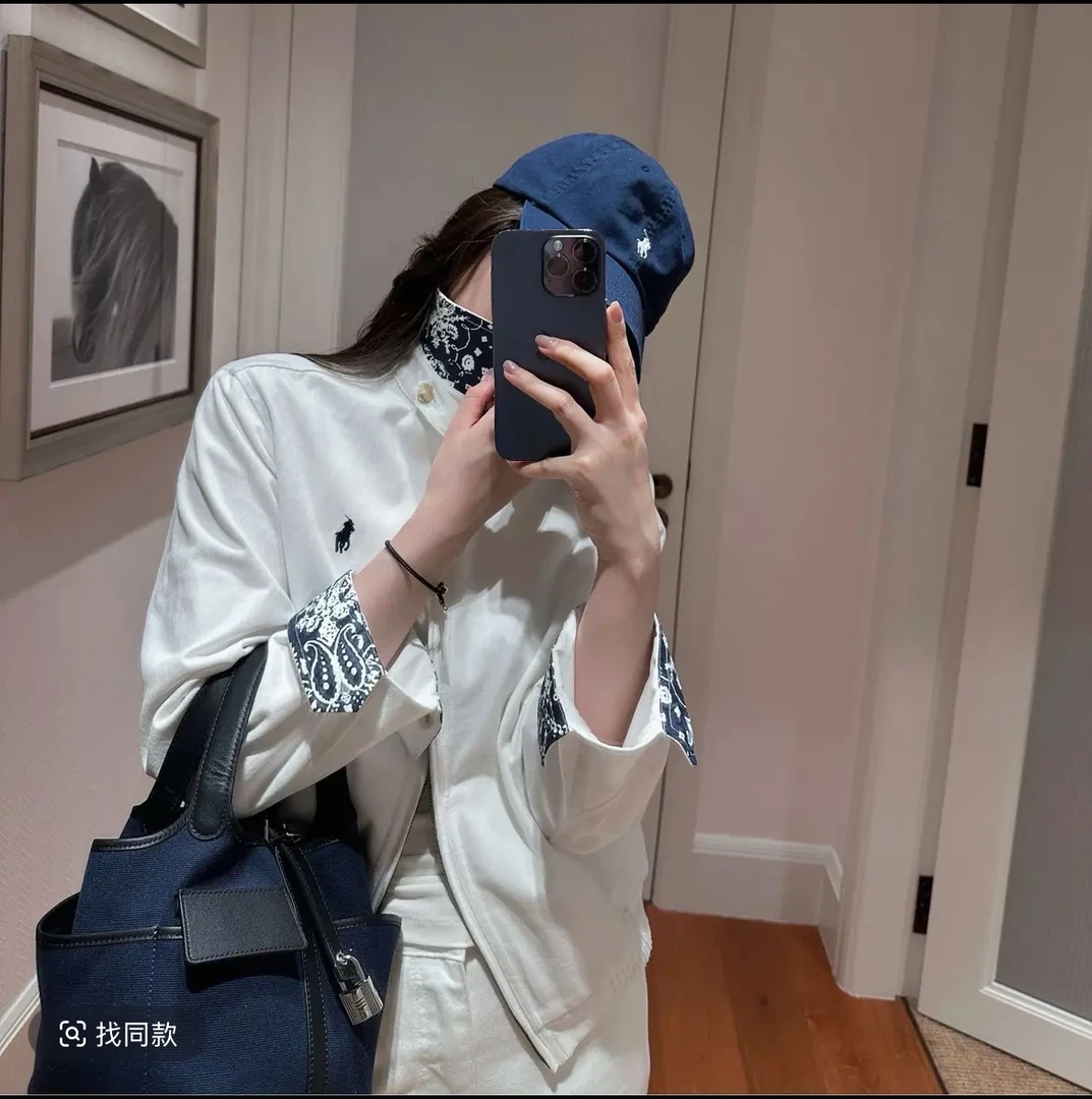 小马刺绣短款老干部夹克女polo翻领外套老钱风常规拉链