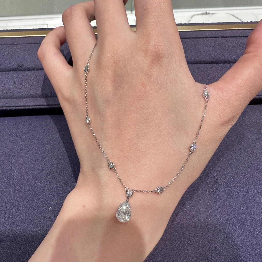 实验室培育钻石水滴泡泡18k金项链QYL012B-140