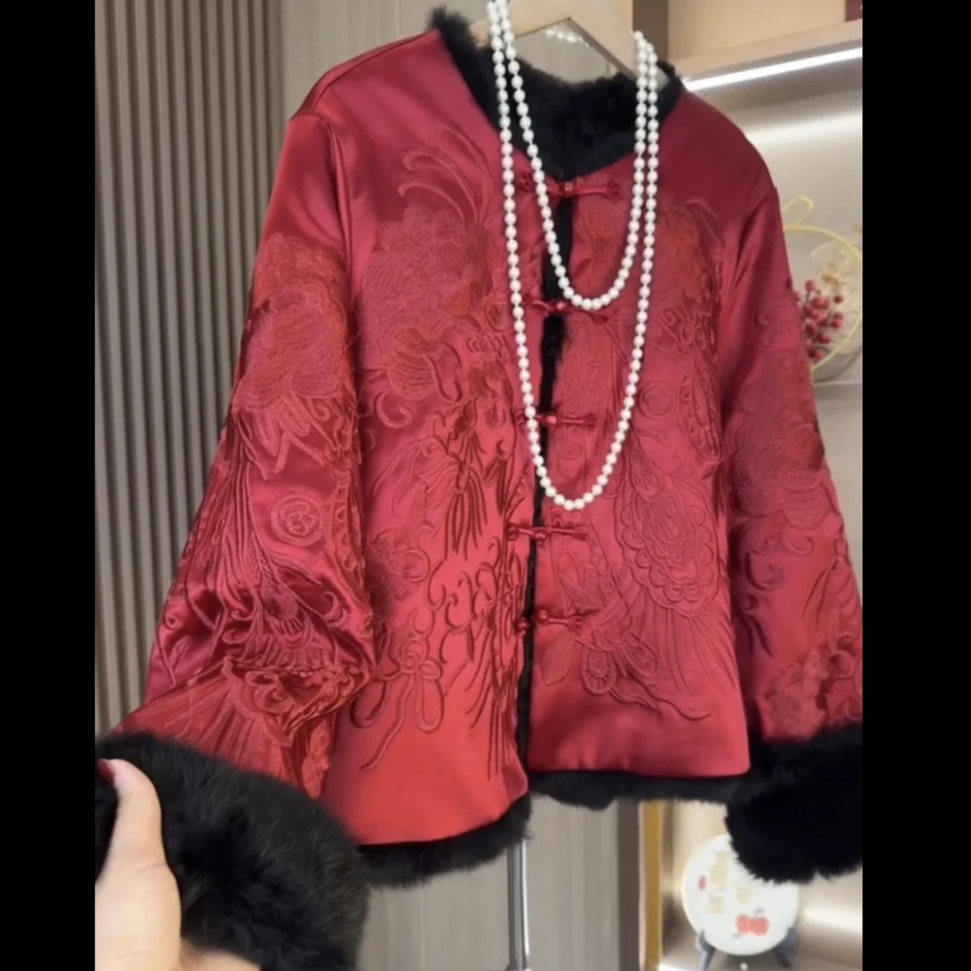 梦回大唐】新款秋冬季新中式圆领上衣加厚兔毛保暖外套005