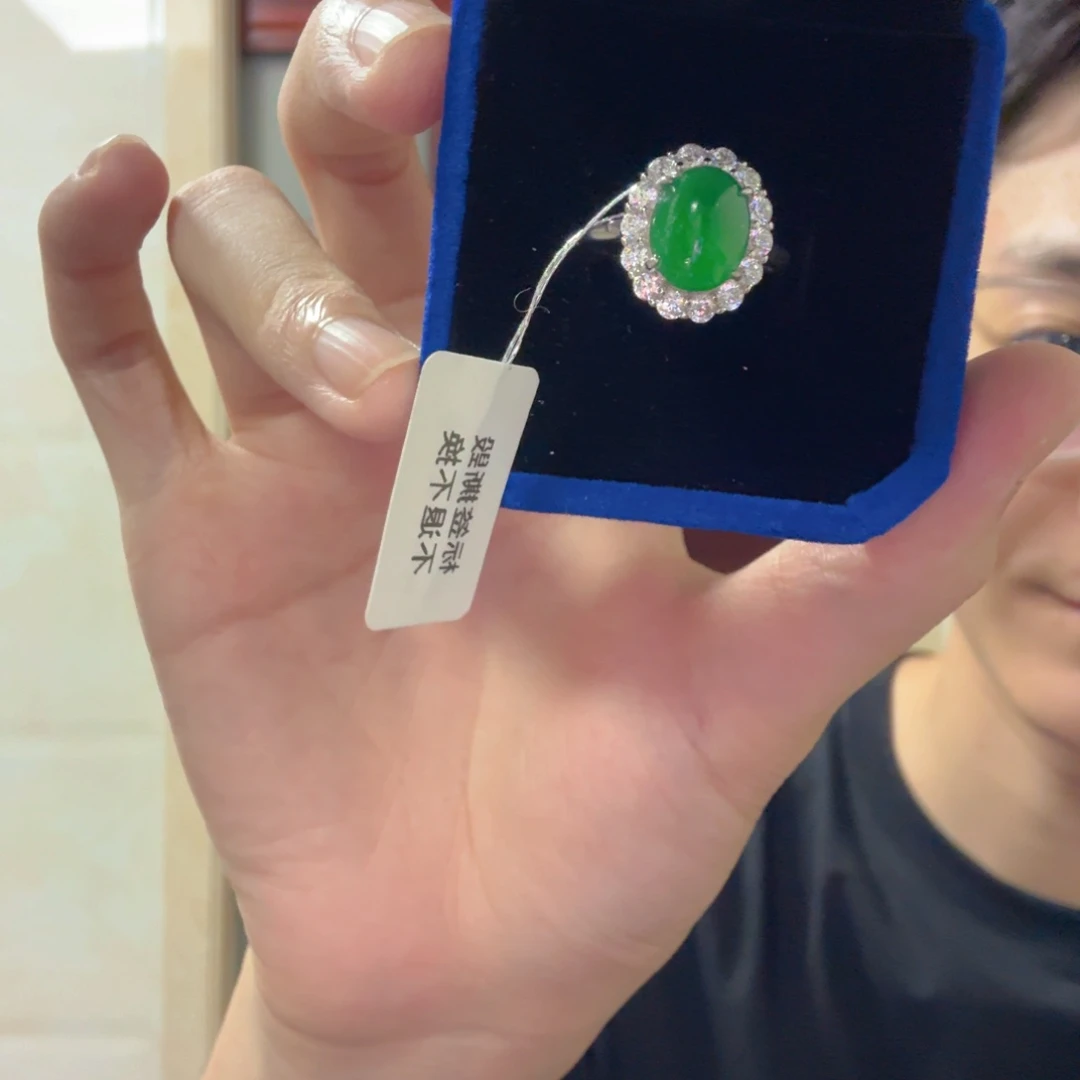 翡翠戒指银S925镶嵌戒指