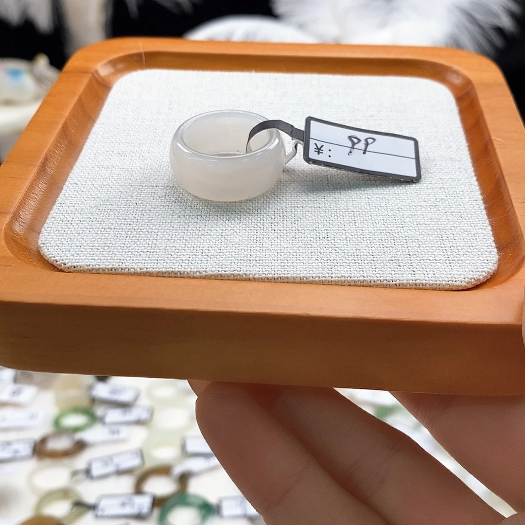 和田玉未镶嵌戒指56粉紫墩墩内径16.9港码14