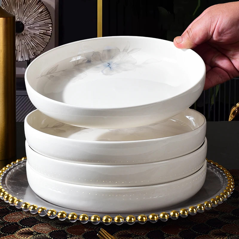 4只装白玉倾城之恋窝边盘奢华家用高档餐具轻奢创意陶瓷欧式餐盘