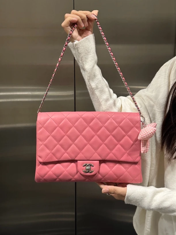 95新 Chanel/香奈儿 粉色Cf链条腋下包