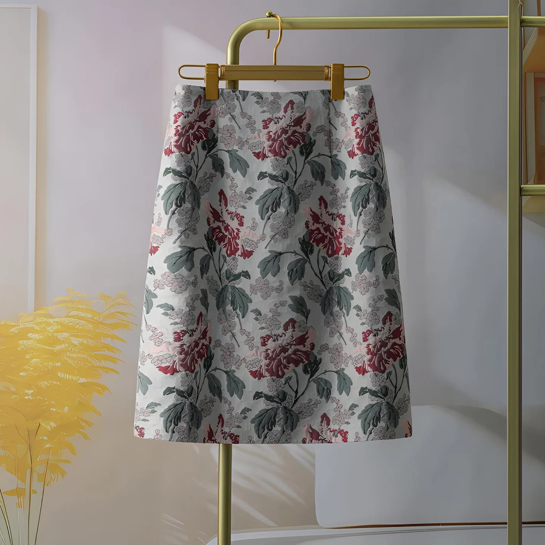 刺绣提花半身裙2025夏季新款高腰显瘦包臀裙小个子复古碎花a字裙