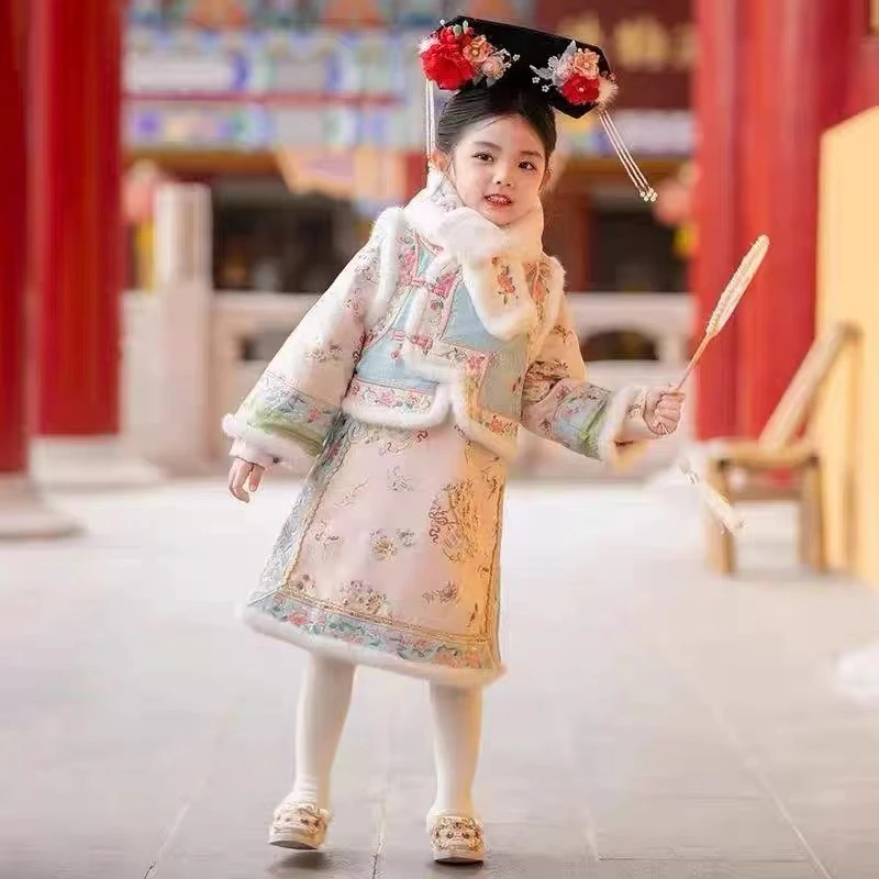 女童秋冬套装2025新款儿童国风汉服古风唐装女宝喜庆格格服两件套
