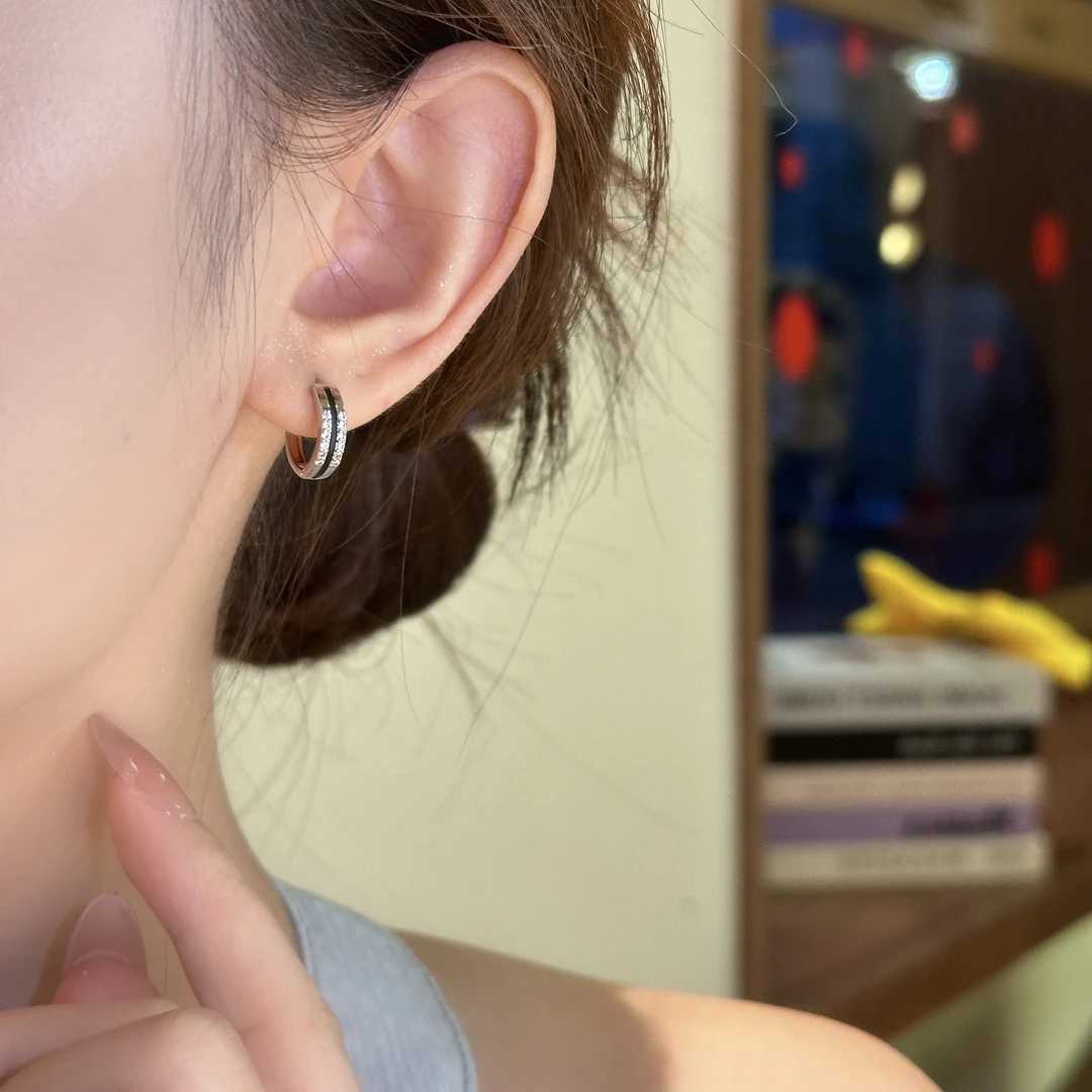 双层镶钻耳扣高级感耳环气质百搭耳饰A-348