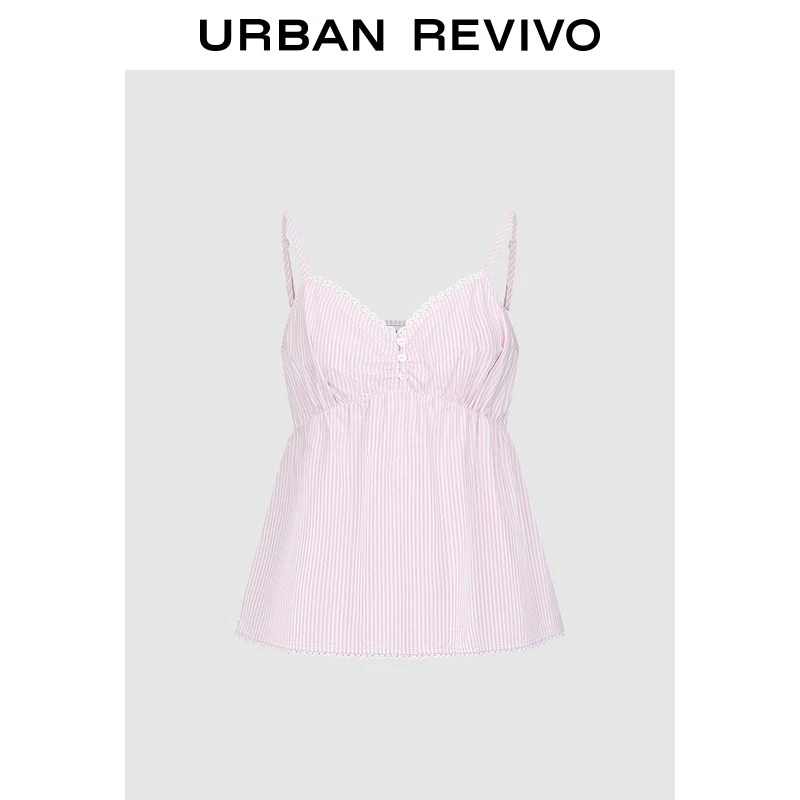 UR2026春季新款女休闲撞色条纹花边修身短款吊带衫UYL260009