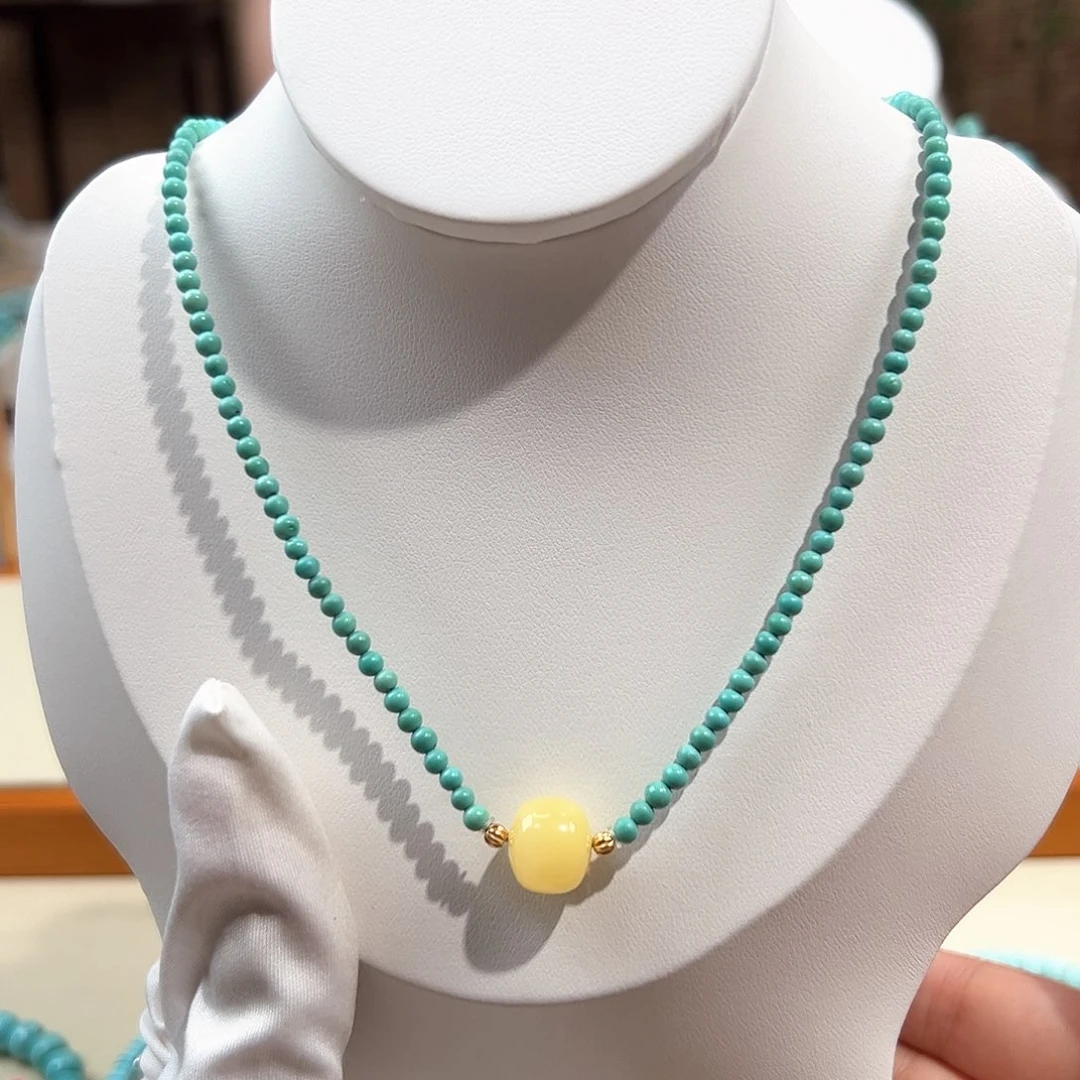 未镶嵌绿松石24圆珠锁骨链卡3+