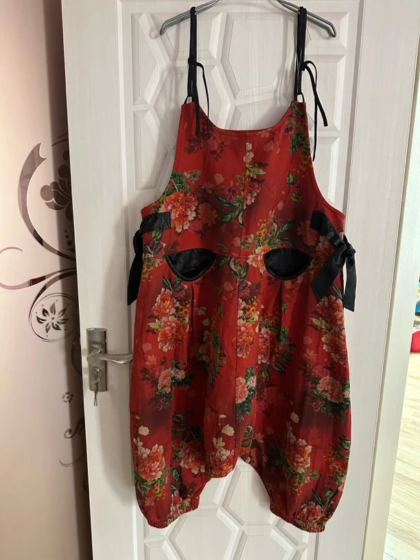 个性设计师款花色宽松休闲背带裤