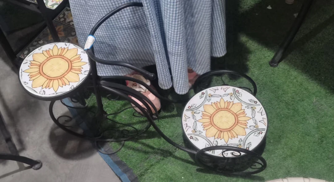 铁艺花园花架瓷砖浮雕立体拼接自行车花架