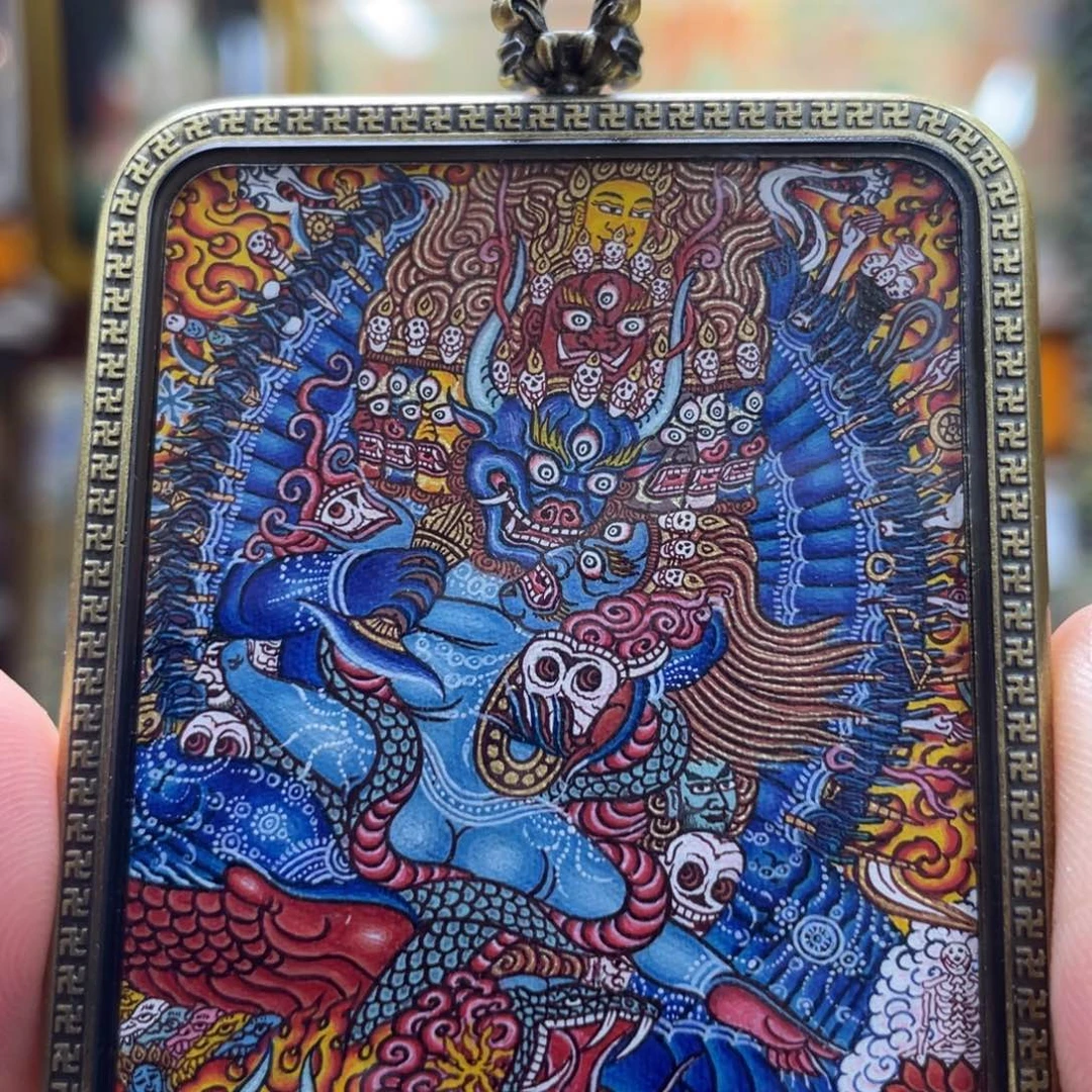 吊坠热贡纯手绘唐卡大威德