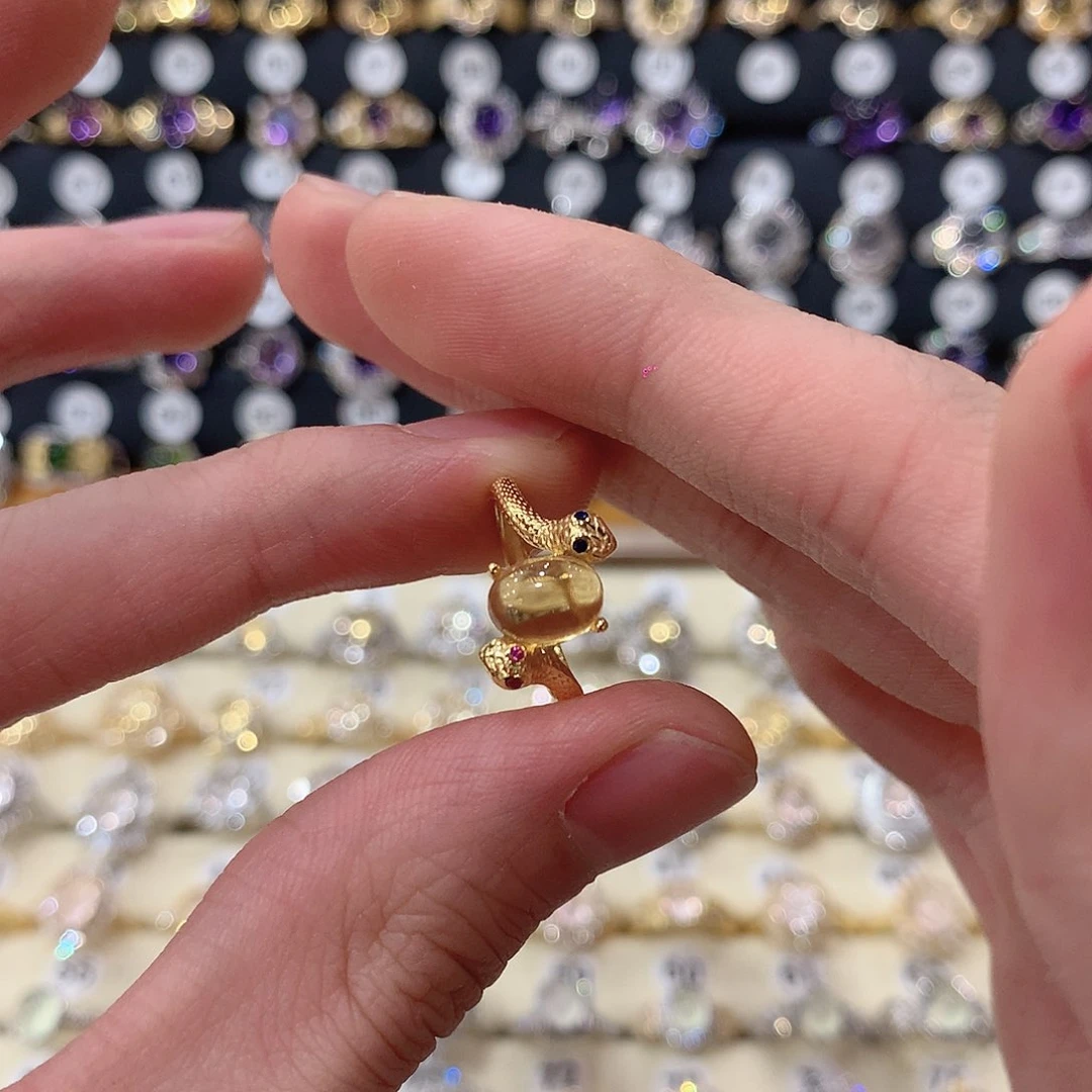 黄晶戒指银S925镶嵌小*瑞
