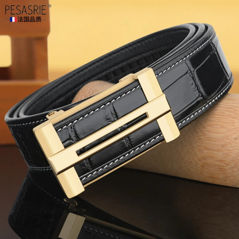 鳄鱼纹高档真皮男士皮带自动扣腰带青年商务休闲头层牛皮内扣裤带