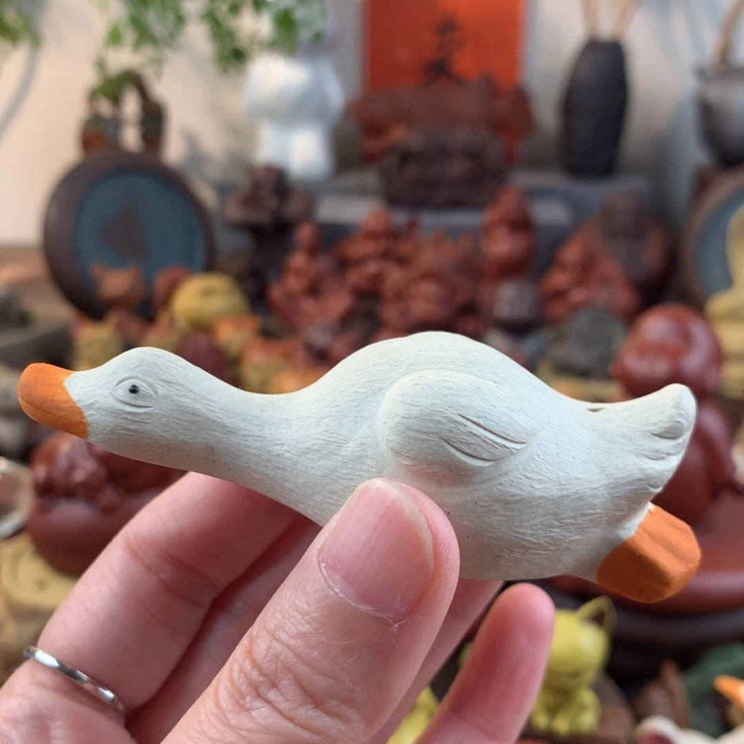 紫砂茶宠躺平鸭白段泥可当香插