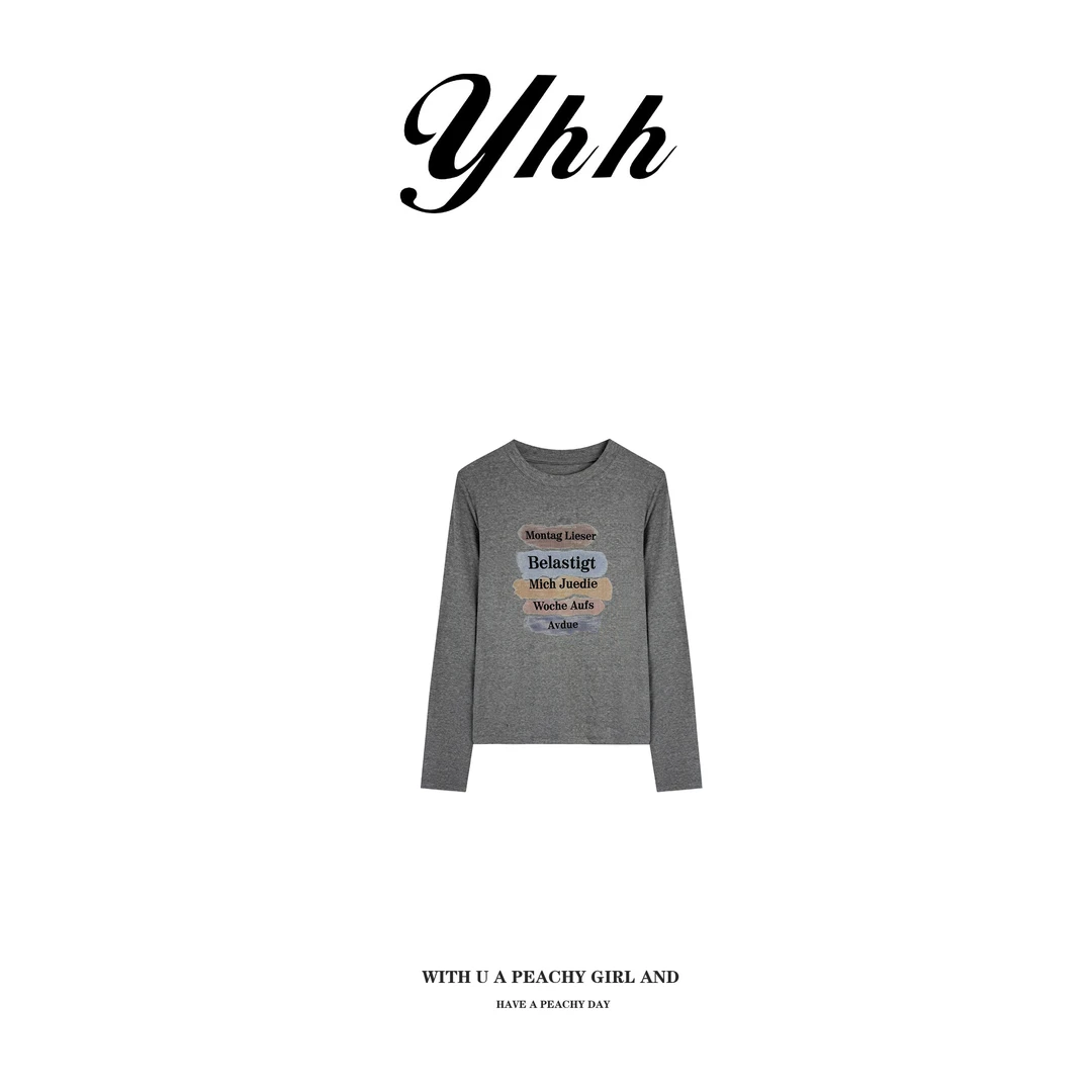 【余欢欢】秋季百搭休闲圆领印花长袖打底衫-YHW50751