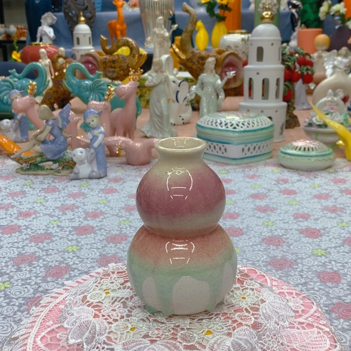 陶瓷陶瓷小花瓶 葫芦渐变 冰裂釉 高14厘米左右