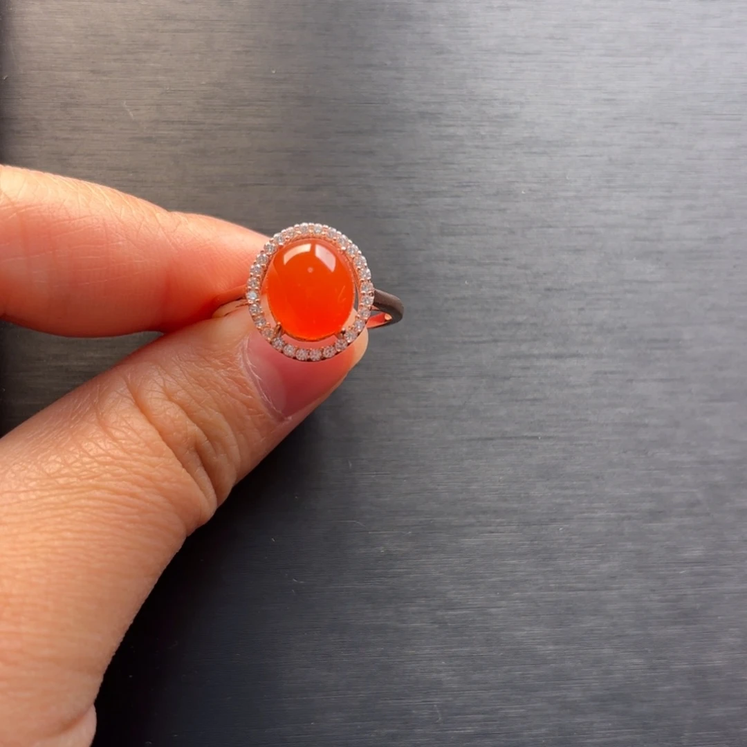 南红玛瑙银S925镶嵌戒指