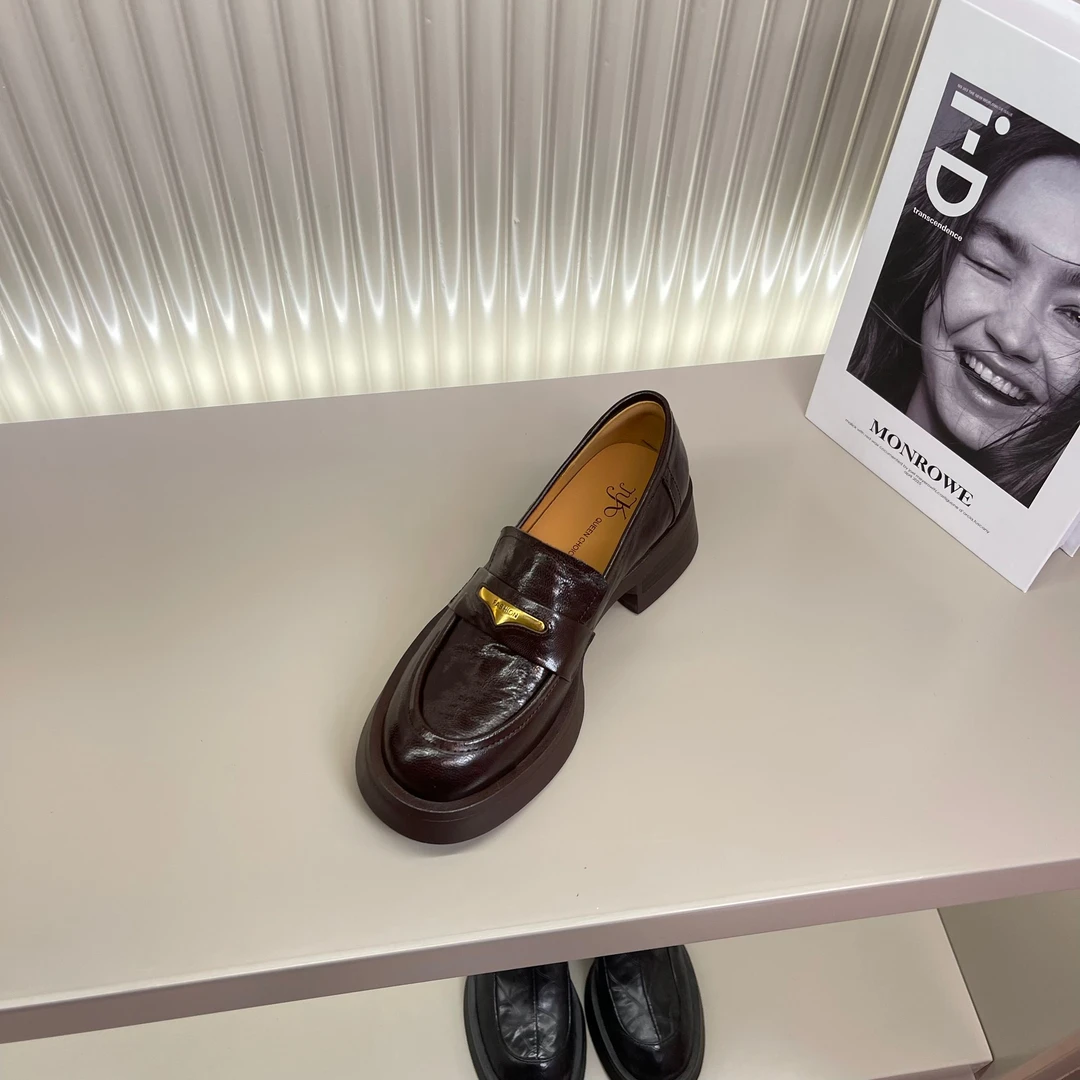 【BaBole】4cm,2025春秋复古真皮单鞋圆头深口乐福鞋时尚女鞋 X5005