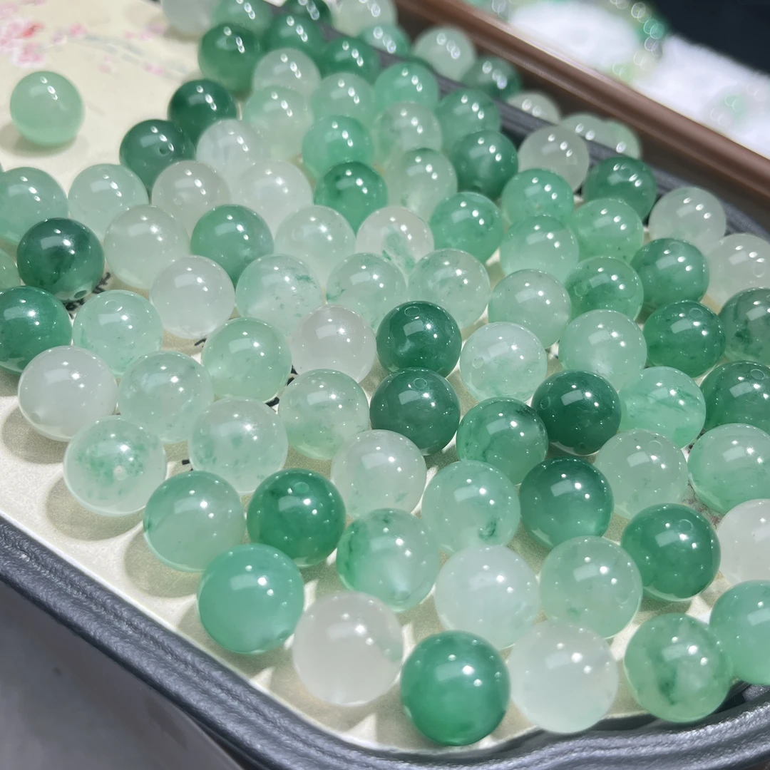翠缘珠宝 天然（A货）非洲翠冰飘绿花单珠卡11+单珠（多样性发其一）