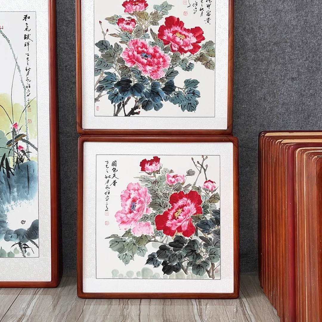 国画书画作品带框63×63