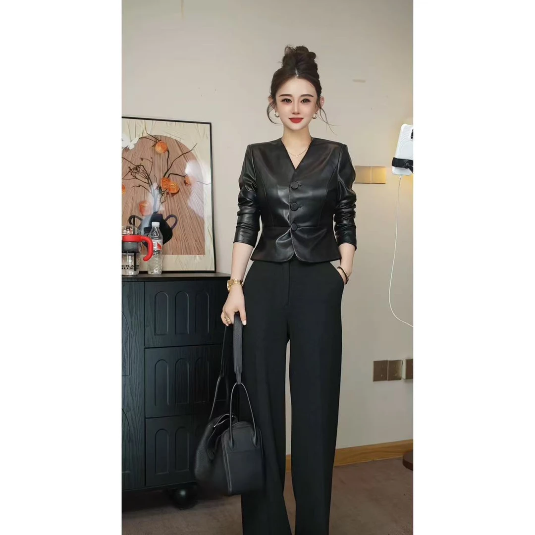 高级感小皮衣外套女春秋2025新款小个子西装上衣