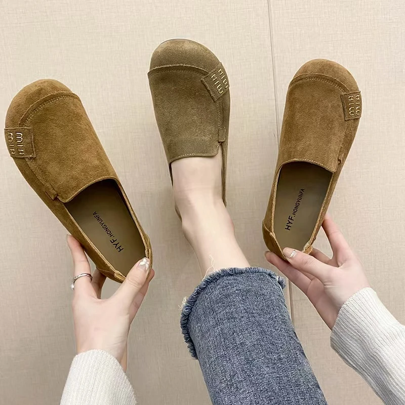 一脚蹬乐福鞋豆豆鞋复古单鞋妈妈鞋春秋皮鞋舒适圆头平底休闲百搭