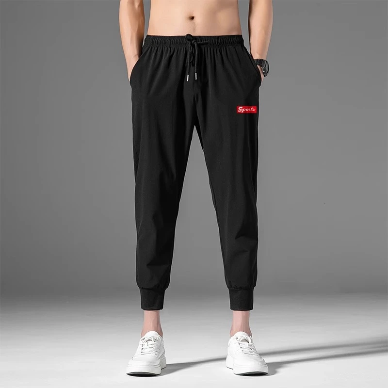 夏季冰丝休闲裤男士轻薄夏季修身束脚裤夏天降温弹力透气夏款裤子