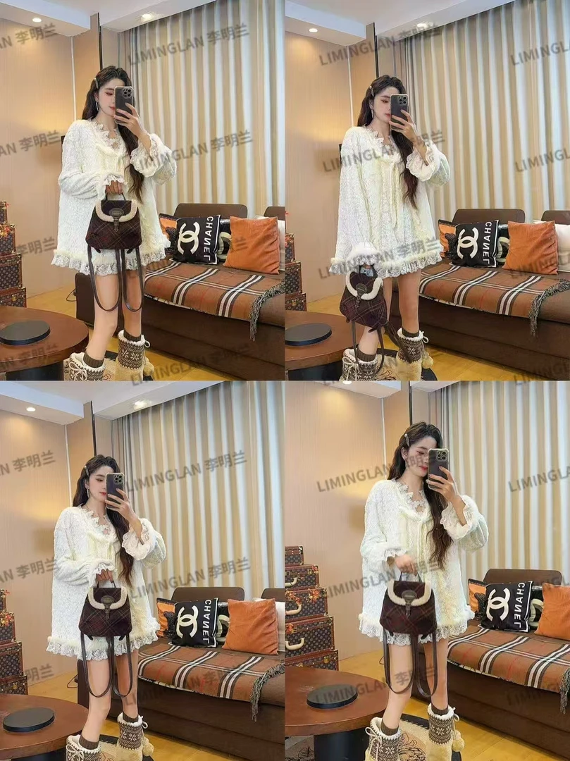 李明兰冬季新款飘带v领百搭加绒加厚打底单穿蕾丝上衣衬衫