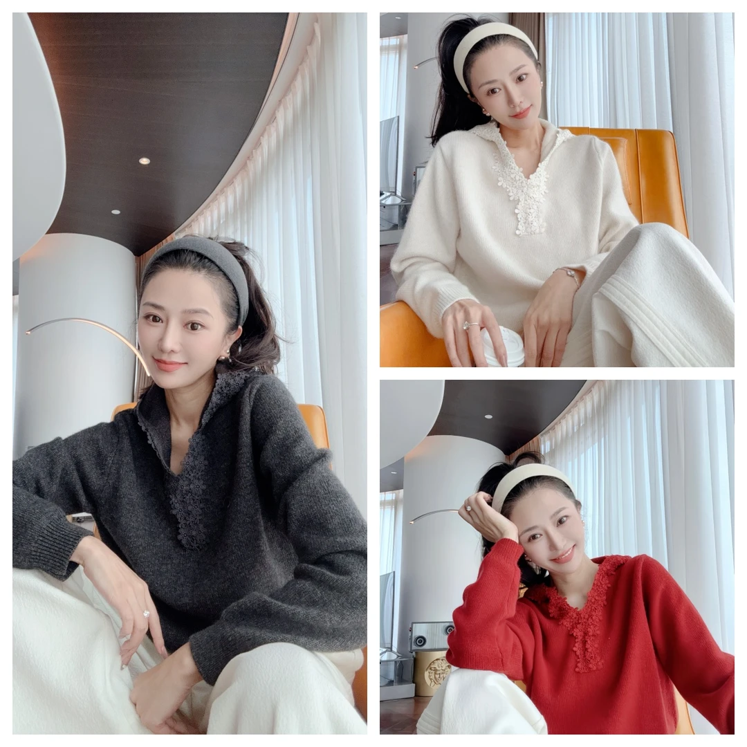 L-New“水溶花连帽” 重磅 减龄~浮雕 蕾丝花边 连帽百搭上衣