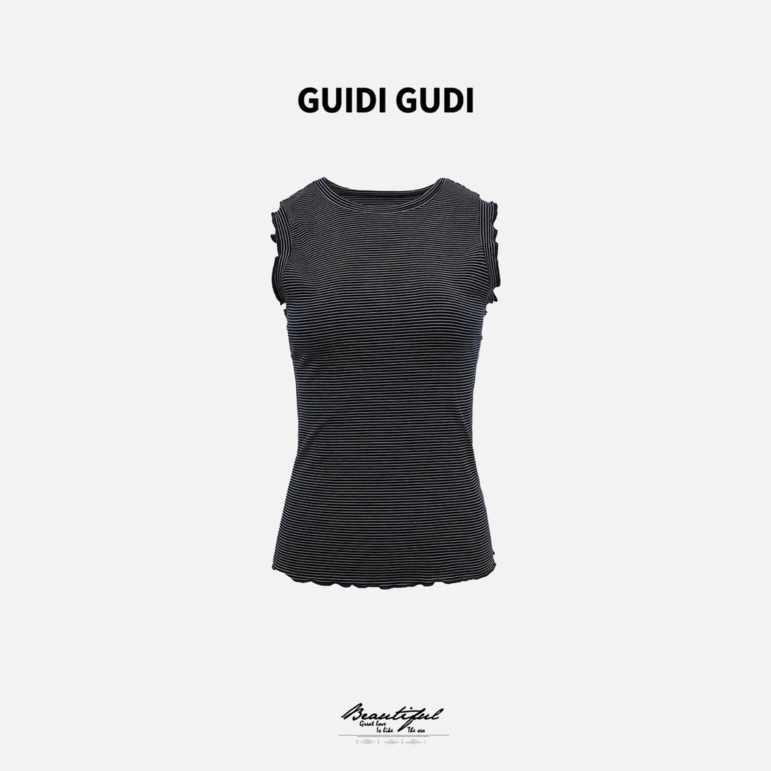 GUIDI GUDI【早已淡忘】黄加蓝气质条纹无袖背心