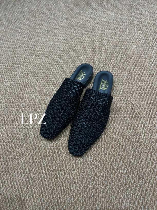 【LPZ】:758-22镂空编织包头半拖鞋女透气网纱凉拖鞋外穿舒适设计