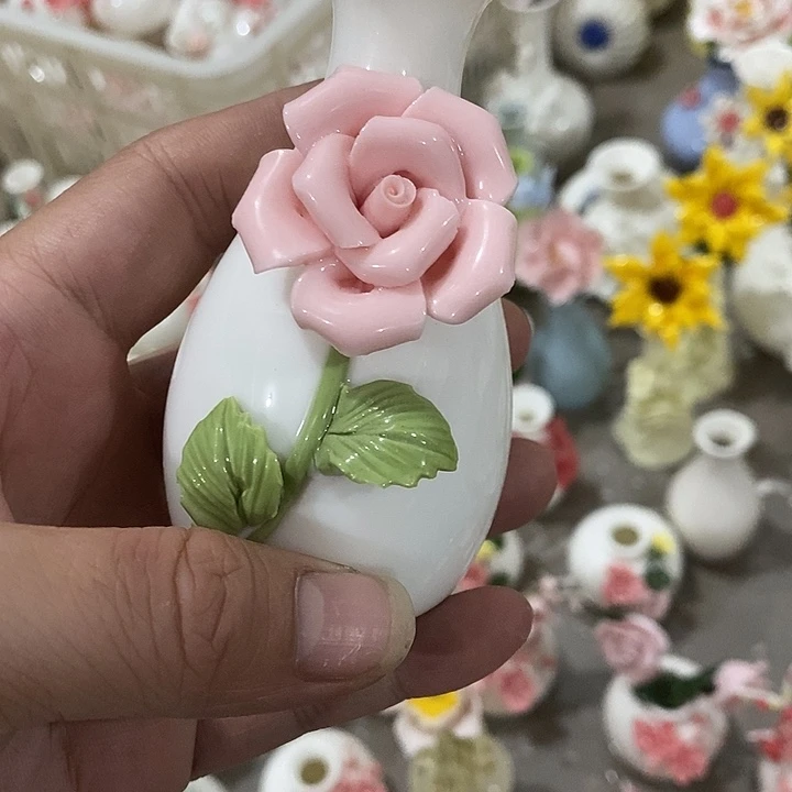 瓷片纯手工陶瓷花摆件瑕