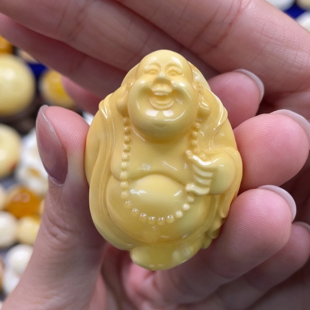蜜蜡裸石未镶嵌琥珀蜜蜡雕刻笑佛