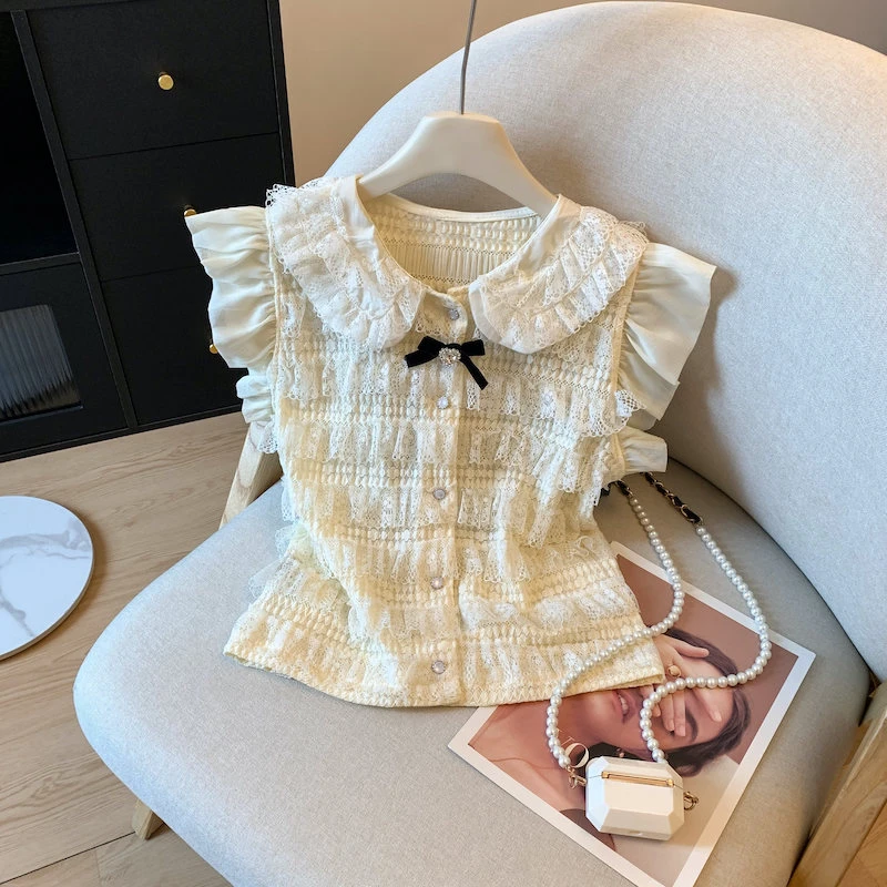 拉夏贝尔实拍法式拼接衬衫女2025夏季新款设计感小众别致绝美上衣